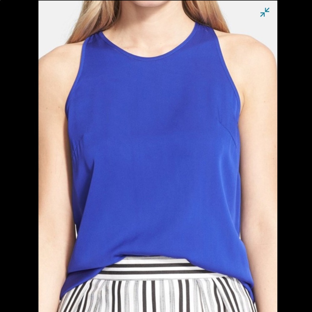 Milly Marie Stretch Silk Blend Crepe Tank in Blue